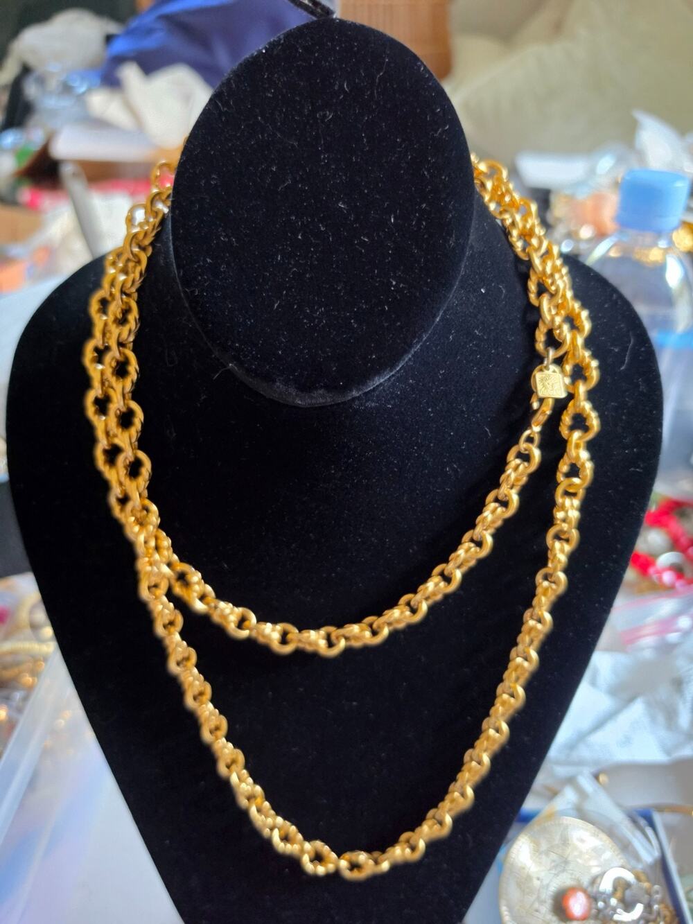 Vintage Anne Klein Twisted Link Necklace Gold Tone Layer Statement Necklace